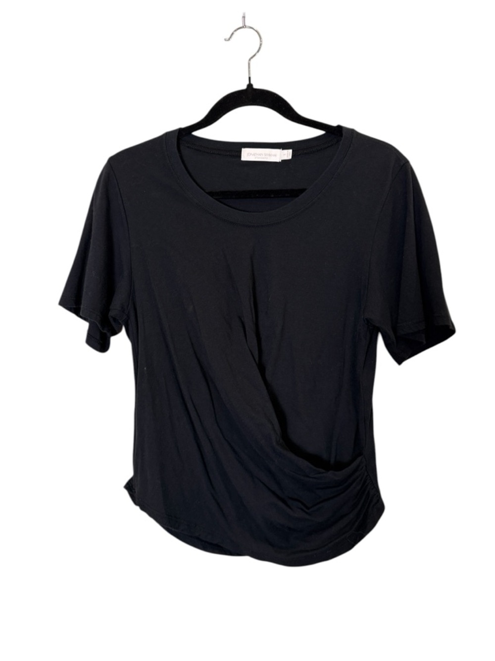 Jonathan Simkhai Standard Minimalist Black Short-Sleeve Draped Front Tee Sz L
